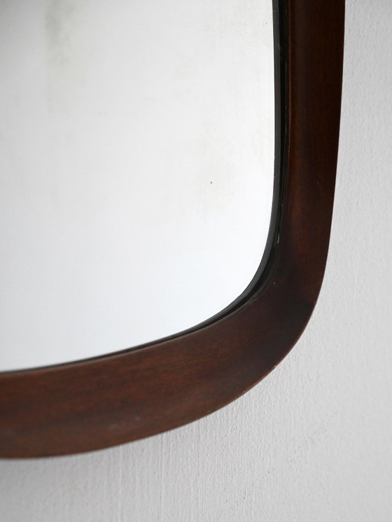 Image 1 of Scandinavian vintage mirror with curved mahogany frame