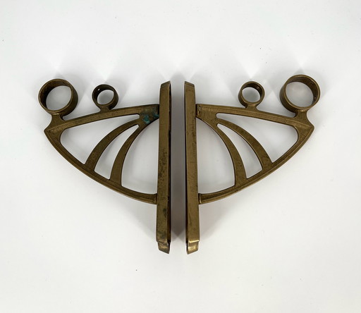 2x Art Nouveau Art Déco Support de tringle à rideaux laiton bronze