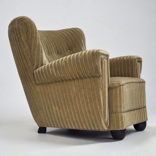 1960er Jahre, dänischer Relax-Sessel, Möbelvelours, Eichenholz.