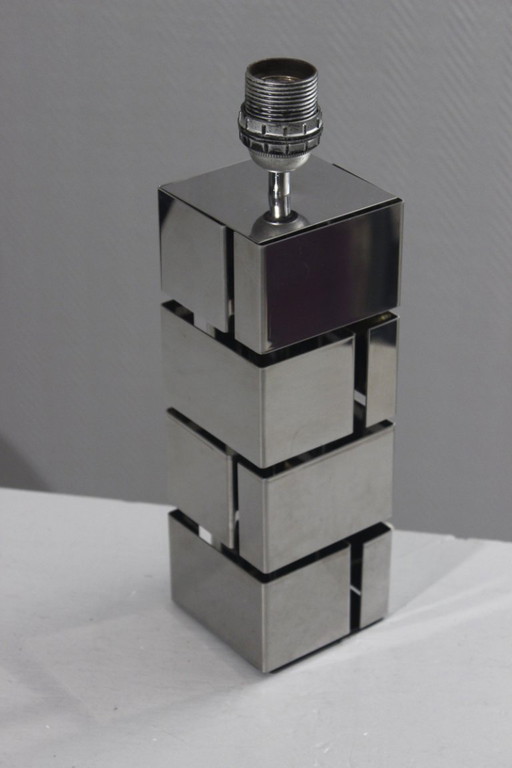 Curtis Jere - Vintage lampvoet met "gebouw"-design, verchroomd staal, jaren 70