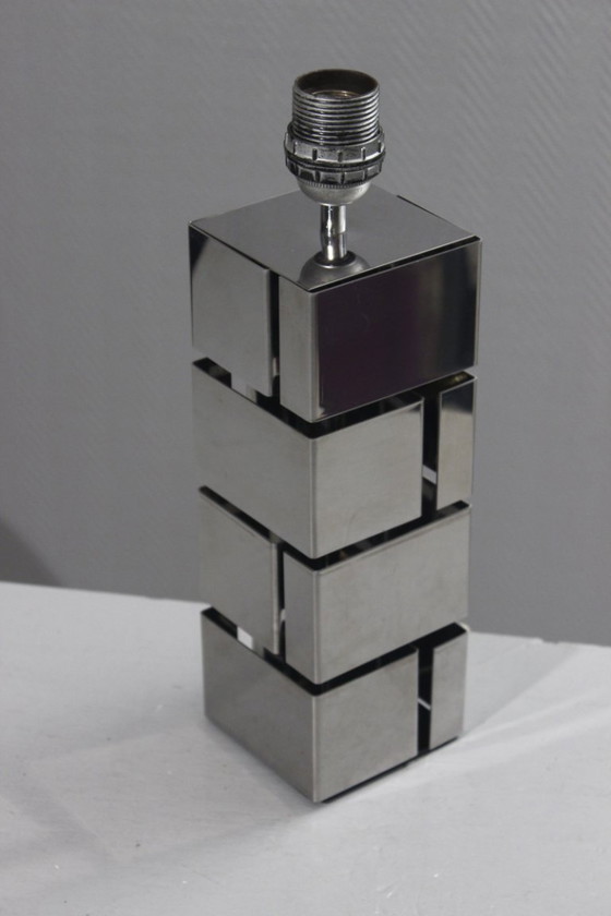 Image 1 of Curtis Jere - Vintage lampvoet met "gebouw"-design, verchroomd staal, jaren 70