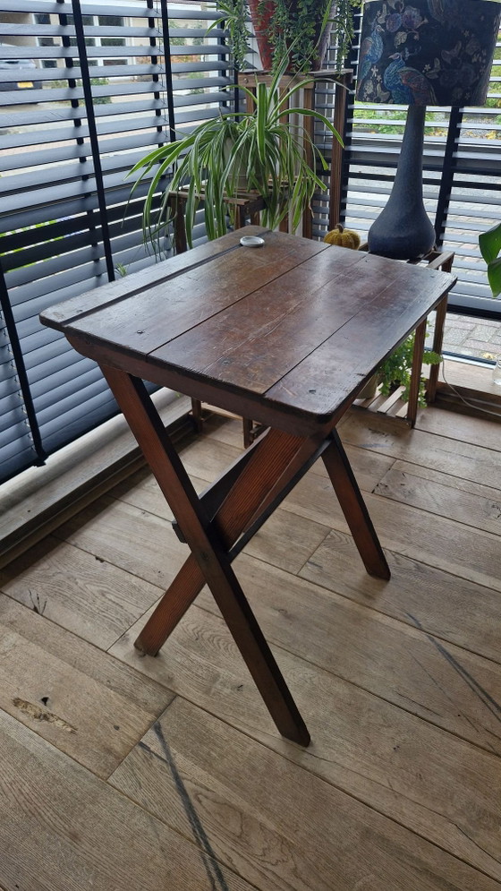 Antieke  school/veldtafel, Seiffert, Bureau, Porselein, Hout, Bruin (foto 2 van 9)
