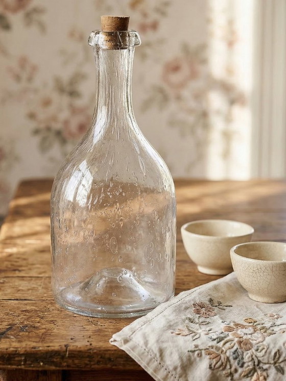 Image 1 of Large antique bottle in blown glass with bubbles, early 20th century, 1900-1920