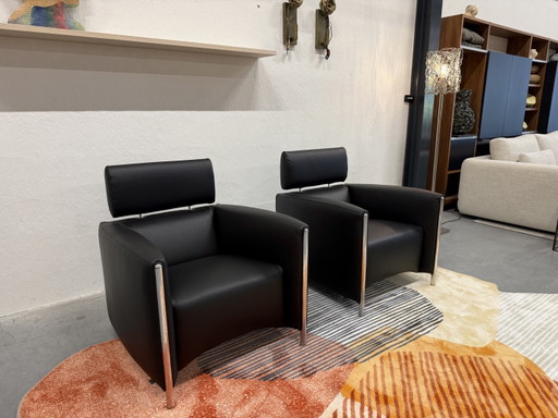 2 Leolux Goncharov Sessel, schwarzes Leder