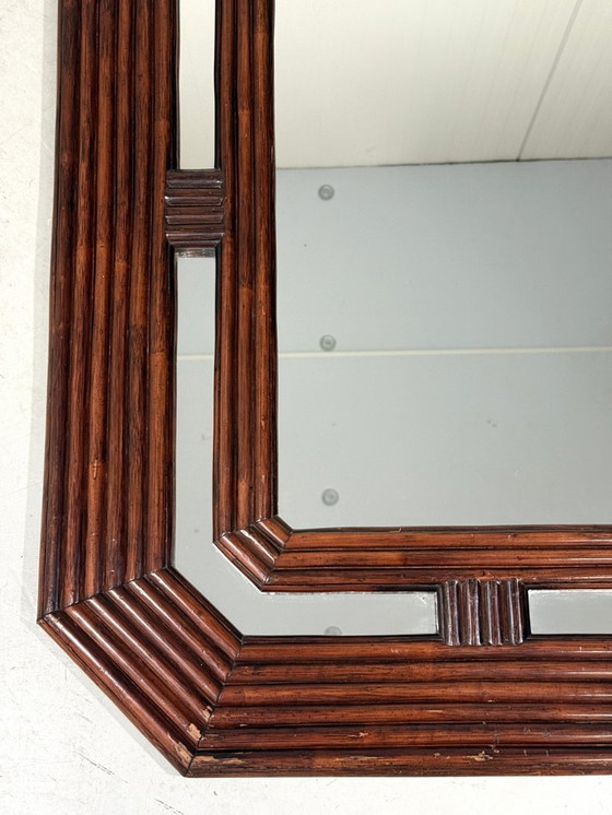 Image 1 of Gran espejo de ratán oscuro, años 70