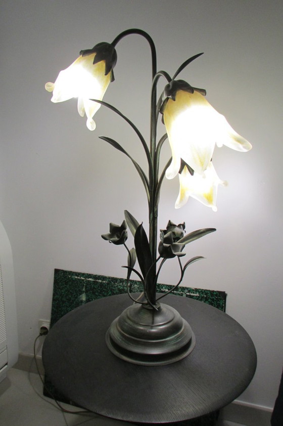 Tafellamp, 3 lichten, smeedijzer, bronskleurig – Tafellampen, Glas (photo 2 of 8)