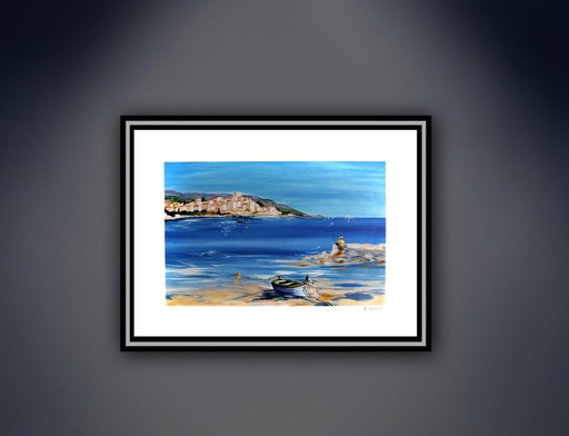 Anne Marie Briante: "Le pêcheur."  Color lithograph, hand-signed and numbered.