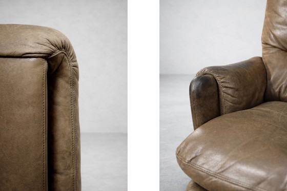 Image 1 of Vintage Mid-Century German Modern Brown Leather Lounge Swivel Chair from Musterring, 1960s