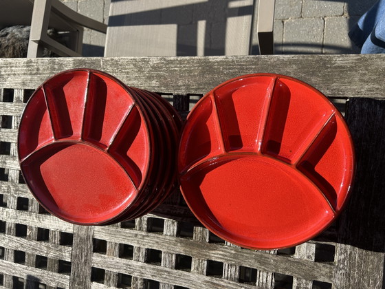 11 Vintage Red Ceramic Jasba Fondue / Gourmet plates – Crockery (photo 5 of 8)