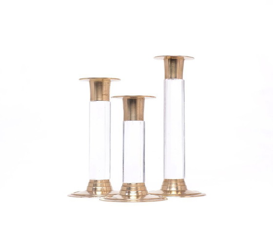 Image 1 of Vintage set kandelaren messing en lucite, 1970s