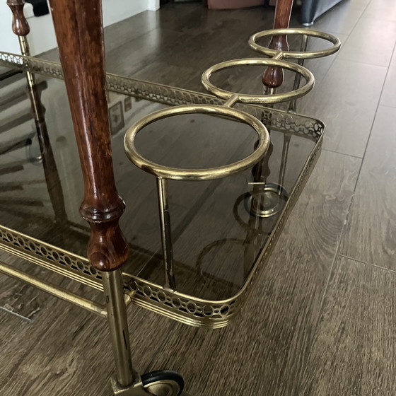 Image 1 of Carrello bar in ottone anticato e legno