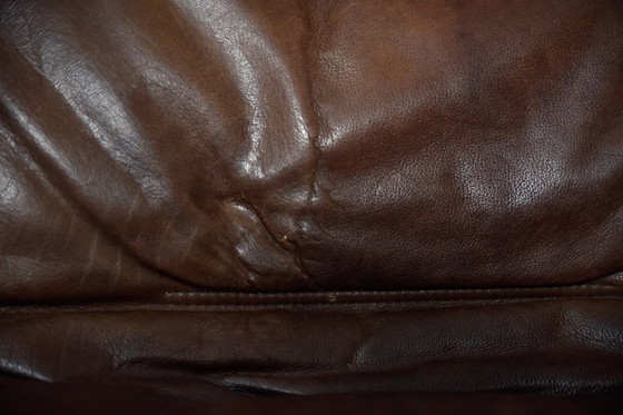 Image 1 of Vintage Mid-Century Danish Modern Brown Leather Adjustable Easy Chair & Ottoman Set from Berg Furniture, 1970s, Set of 2