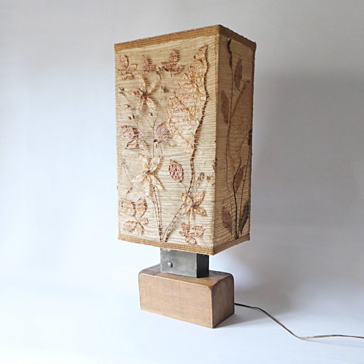 Grande lampe vintage années 70 design 1970 style ACCOLAY bois metal tissu