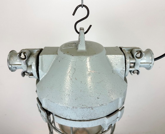 Image 1 of Grey Industrial Bunker Hanging Light with Iron Cage from Elektrosvit, 1970s