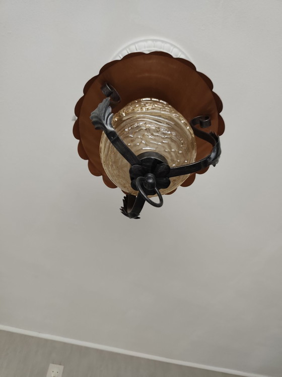 Lampada a sospensione vintage / lampada a sospensione a lanterna – Plafoniere, Vetro, Ferro (photo 4 of 9)