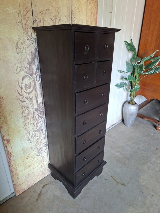 Image 1 of Cassettiera in teak, mobile da farmacia, schedario, dimensioni: 50x42 cm e 150 cm di altezza.