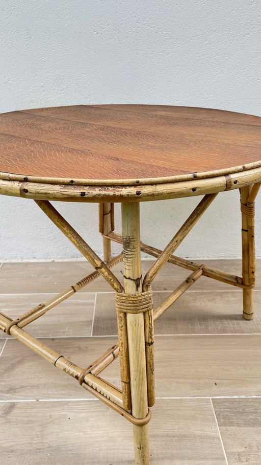 Vintage wicker and oak coffee table