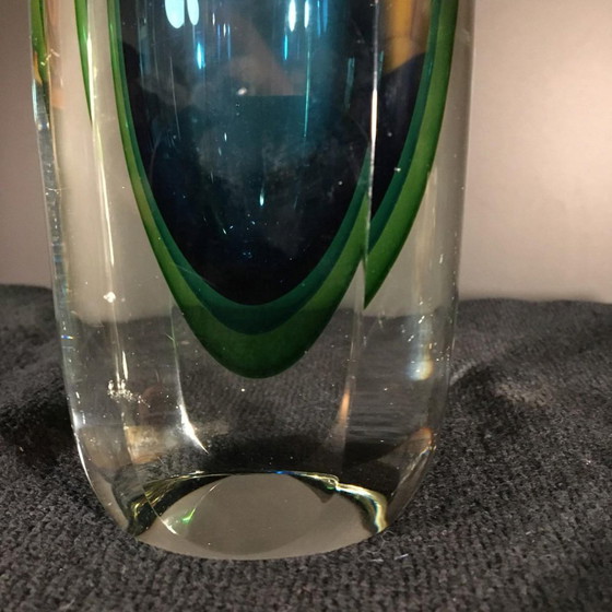 Blaue und grüne Sommerso Murano Glasvase von Flavio Poli für Murano, 1960er Jahre – Arte, Vasen, Crystal (photo 12 of 13)