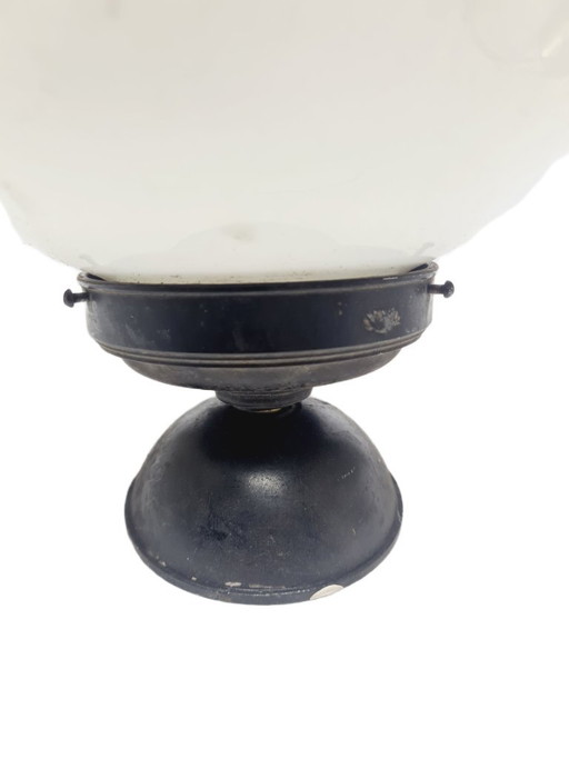 Art Deco Ceiling Lamp with Glass Shade, Poland, 1950s – plafondlampen, Metal (photo 2 of 7)