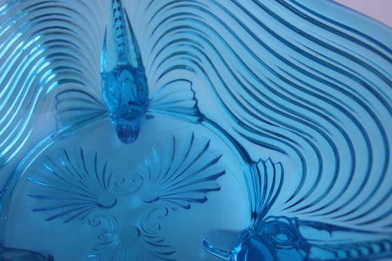 Image 1 of Raro cuenco de cristal Art Decó Josef Inwald con patas de pez, precioso azul intenso, años 30