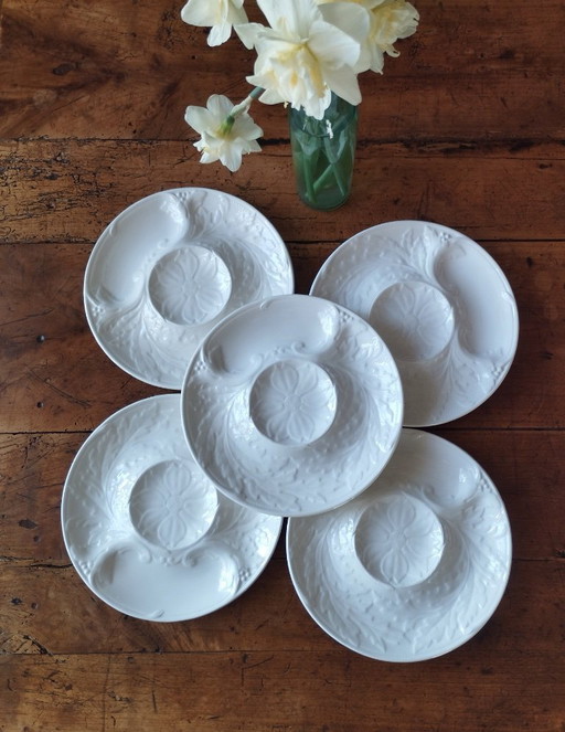 5 assiettes à artichauts en faïence blanche de Gien