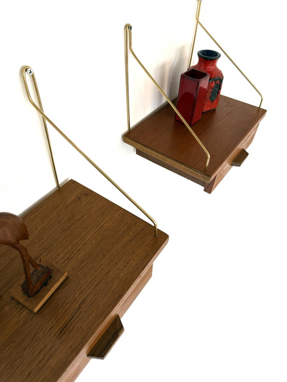 Image 1 of Set of 2 vintage Danish floating bedside tables ‘70s