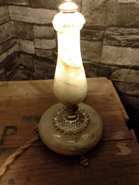 Image 1 of Lampe im neoklassizistischen Stil aus Bronze und echtem Onyx, vollständig elektrifiziert mit einem geflochtenen Leinenkabel