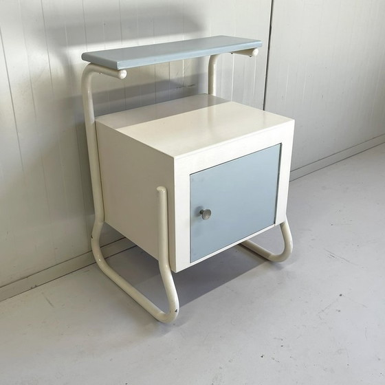 Image 1 of Retro metal/wood vintage nightstand sixties blue/white