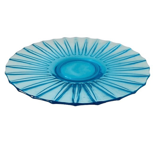 Cuenco de vidrio azul vintage de mediados de siglo V. Horáček Rosice años 60