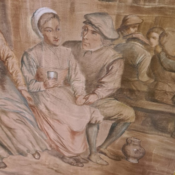 Image 1 of Oude Franse Hand Getekende Wandversiering