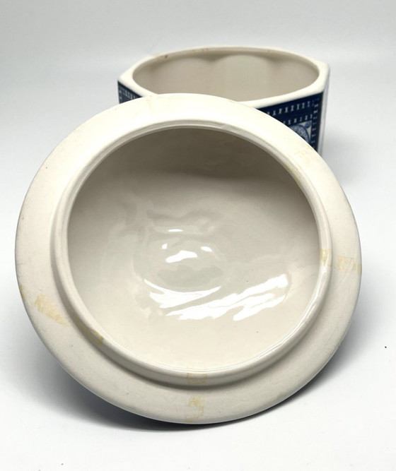 Image 1 of Bahlsen porseleinen koekjespot – Ontwerp door Gertrud Kraut (1914) – Blauw en wit – Duitsland