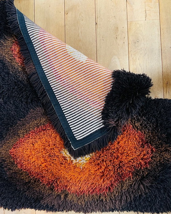 Image 1 of 2x vintage, original 1970s shag rugs, rugs in perfect condition, orange, yellow, brown