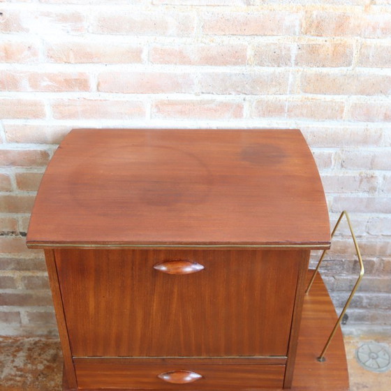 Image 1 of Vintage platenspeler kastje teak messing wieltjes