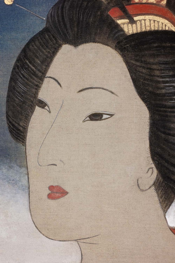 Image 1 of Toile Peinte Représentant un Personnage de Style Asiatique. Contemporain.