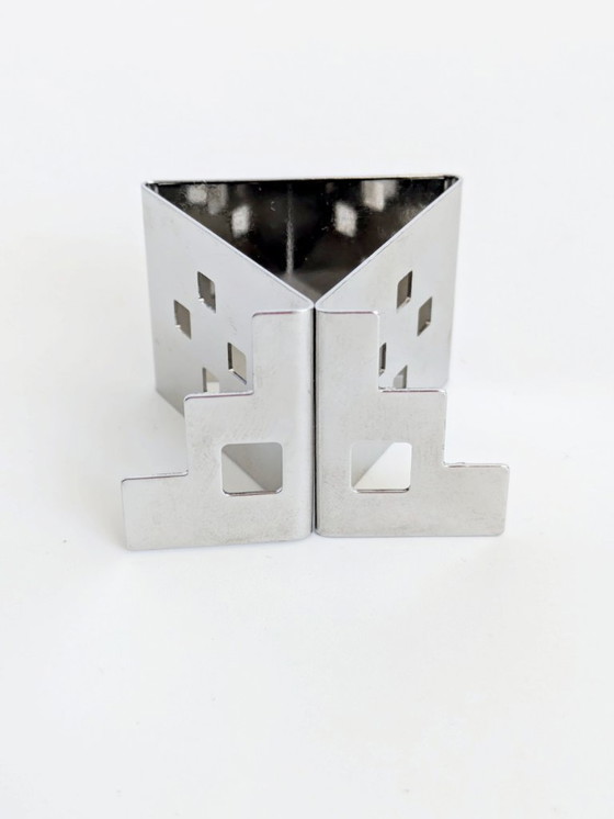 Image 1 of Set of 6 Nathalie du Pasquier Stainless Steel Napkin Rings, Postmodern Geometric Design