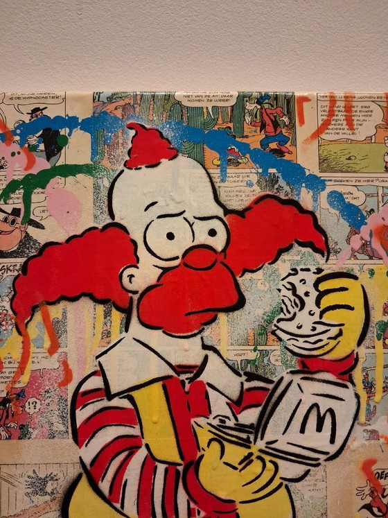 Image 1 of Koen betjes Krusty the clown x mcdonalds x banksy mashup painting