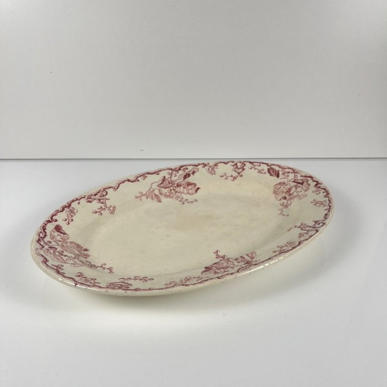 Image 1 of Grande piatto ovale KG Lunéville, in gres, "Fontainebleau", rosa, XIX secolo