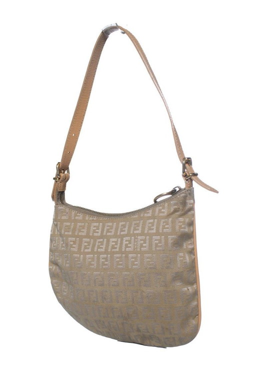 Borsa a tracolla Fendi Zucchini FF Oyster in beige
