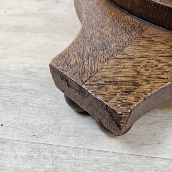 Image 1 of Antieke Eiken houten Art Deco Speeltafel / kaart tafel  / ronde eettafel (uitschuifbaar)