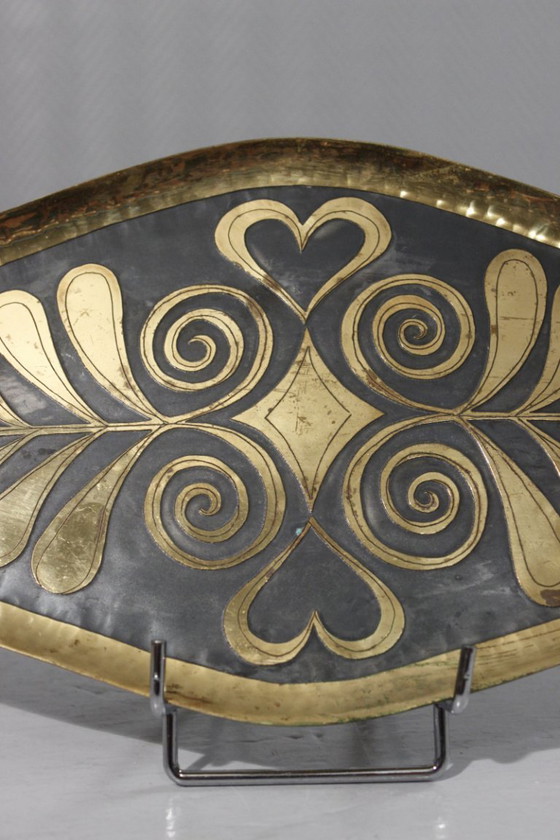 Image 1 of Willy Steinlin - Tablett aus säuregeätztem & patiniertem Messing Schweizer Design 1960s