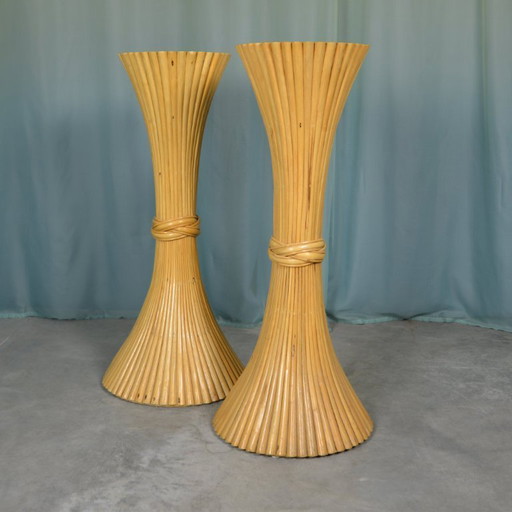 2x piedistallo da pavimento in rattan a forma di fascio di grano