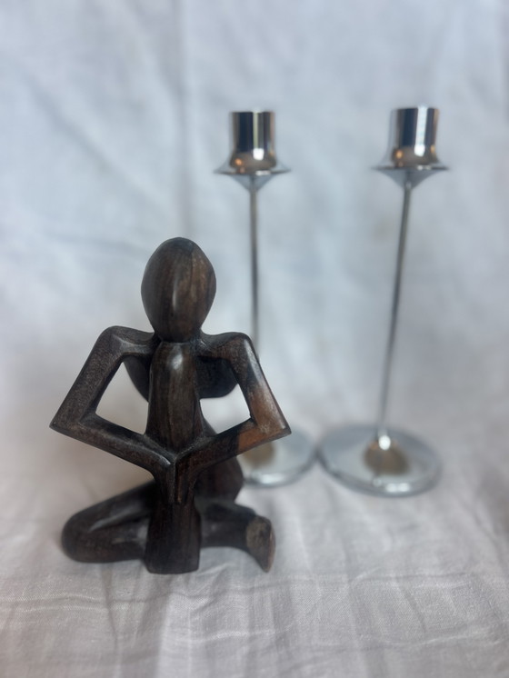 Image 1 of Houten beeld de denker seventies 79 abstract 