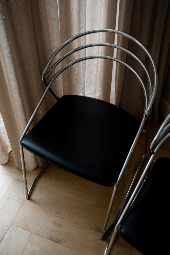 2 Vintage Design 80’s Stilistische Draadstaal Stoelen Chroom – Eetkamerstoelen, Leather (photo 9 of 10)