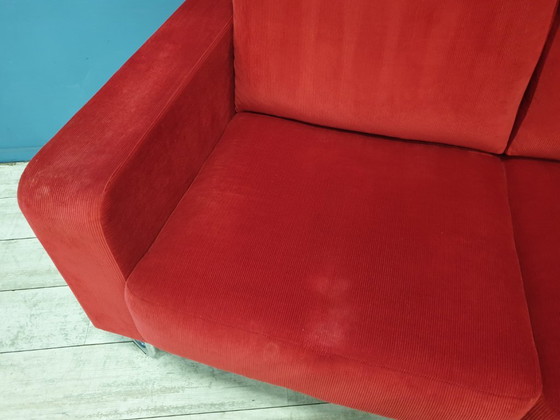 Canapé Gispen 2,5 places, tissu velours côtelé Manchester rouge, Canapés 2 places, Textile, Chrome, Modern (photo 3 sur 5)