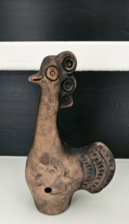 Flauto a forma di gallo Barro Negro messicano, fatto a mano.