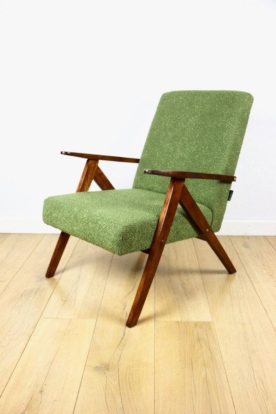 Image 1 of Vintage armchair B-310 VAR green boucle dark structural wood 1970s