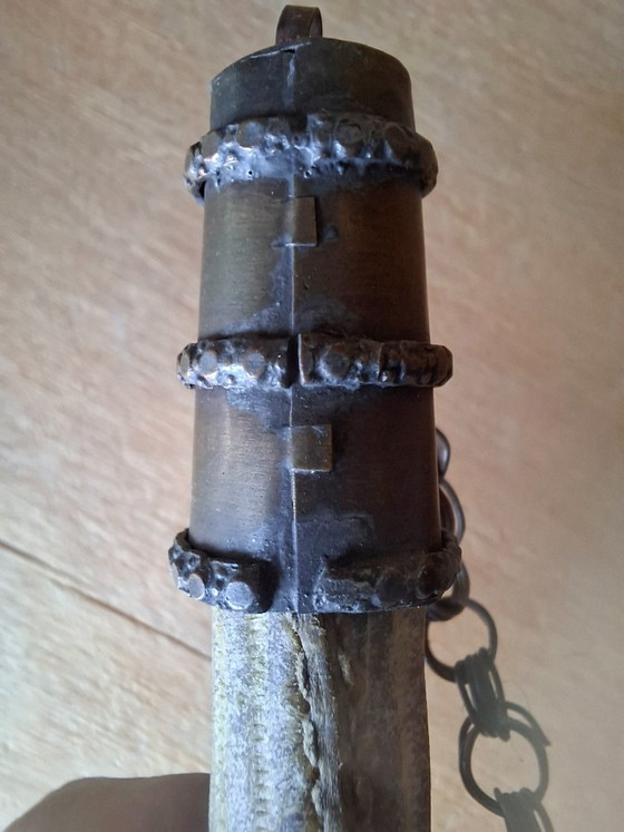 Camel Hide Powder Flask with Dispensing Stopper and Suspension Chain. Bedouin Military Ethnography (photo 10 of 11)