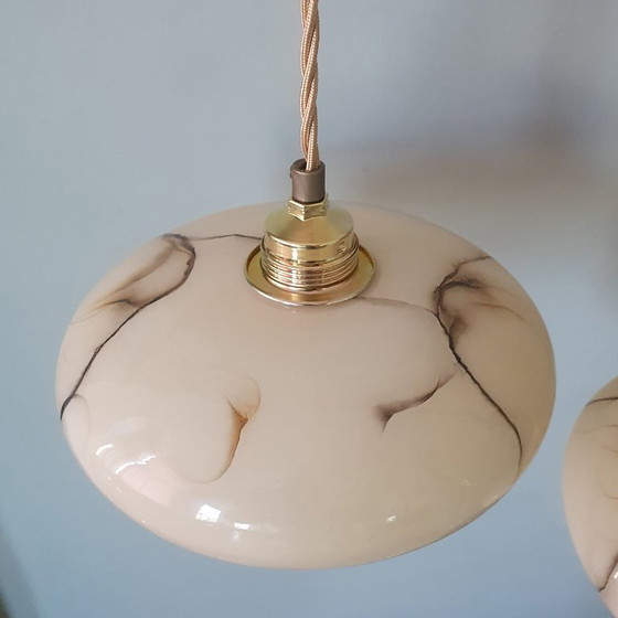 Image 1 of Set di lampade a sospensione vintage in opalino marmorizzato (chiamato anche effetto tartaruga)