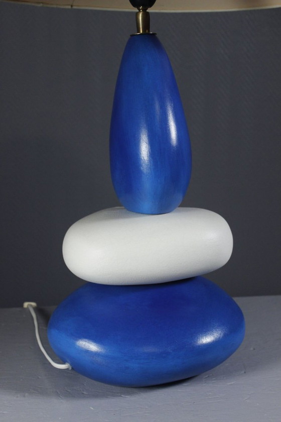 François Chatain - Large Pebble Ceramic Vintage Post-Modern Design Lamp 1990s, Table lamps, White (photo 11 of 12)