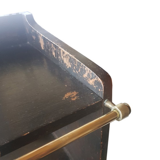 Image 1 of Estantería colgante de madera ennegrecida con detalles de latón, años 30